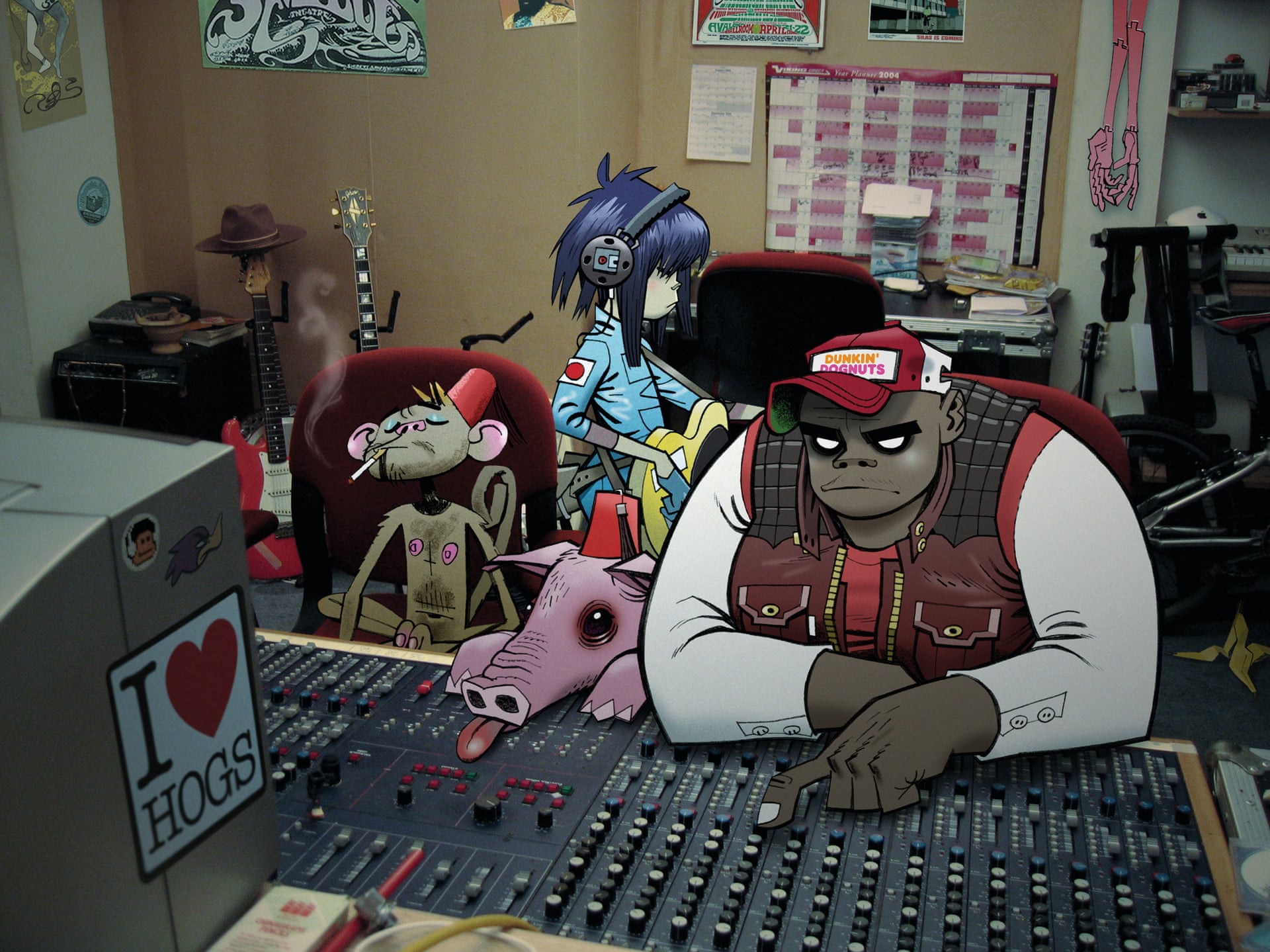 Gorillaz Demon Days-era promotional drawing of Russel and Noodle